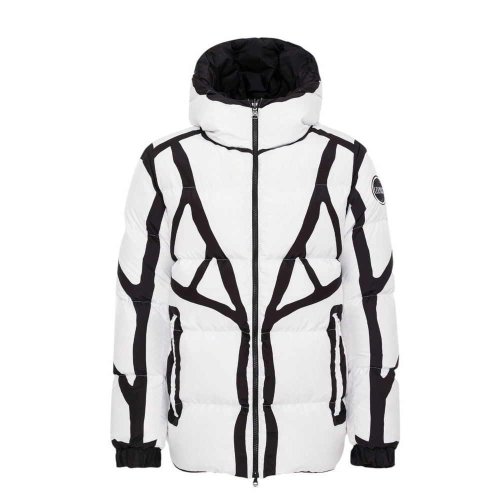 Colmar Reversible‎ Down Puffer Jacket Large Black White Graphic Print Hooded NWT